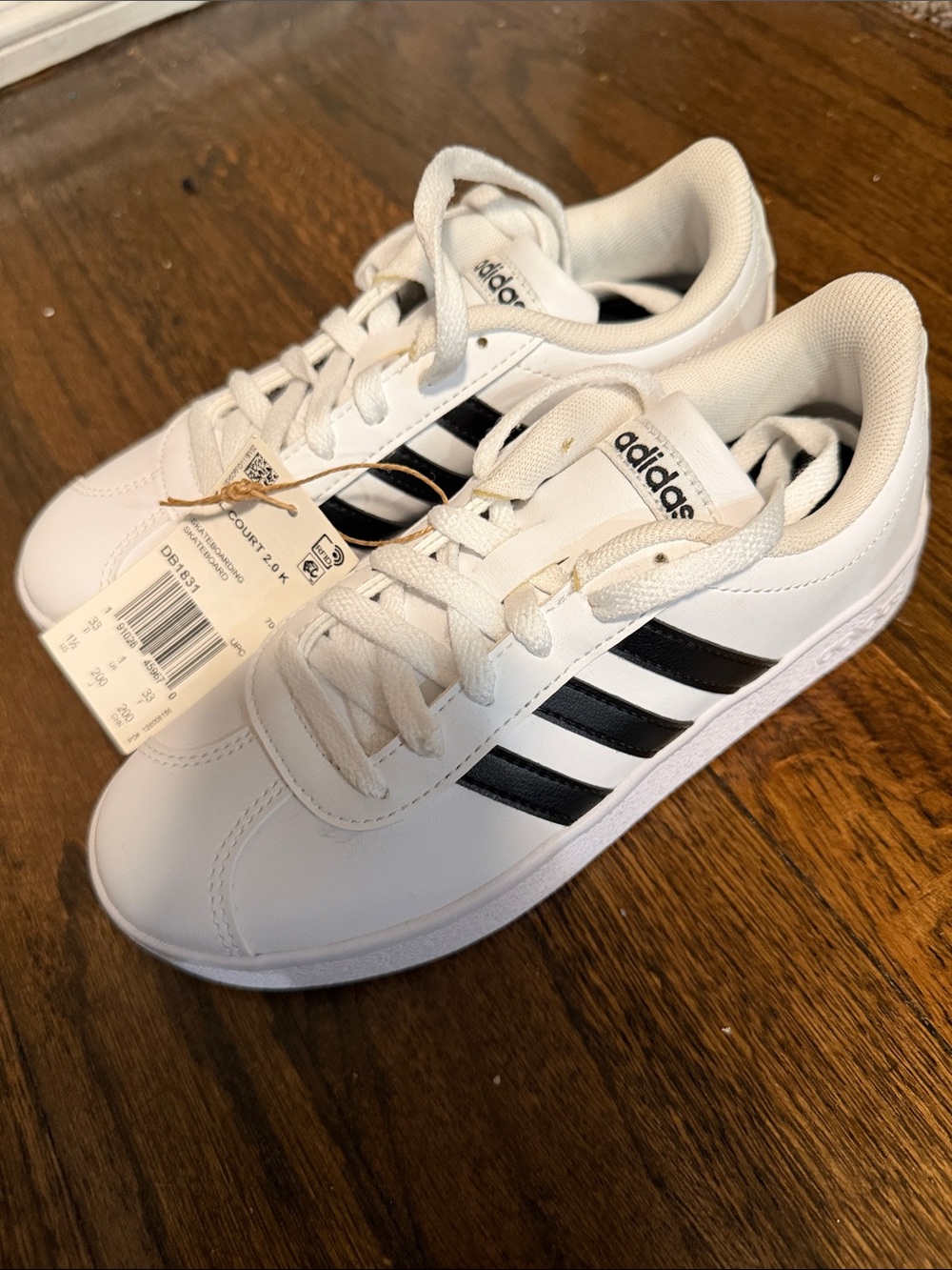 Adidas VL-Court 2.0 Kids White Sneakers with Black Three Stripes